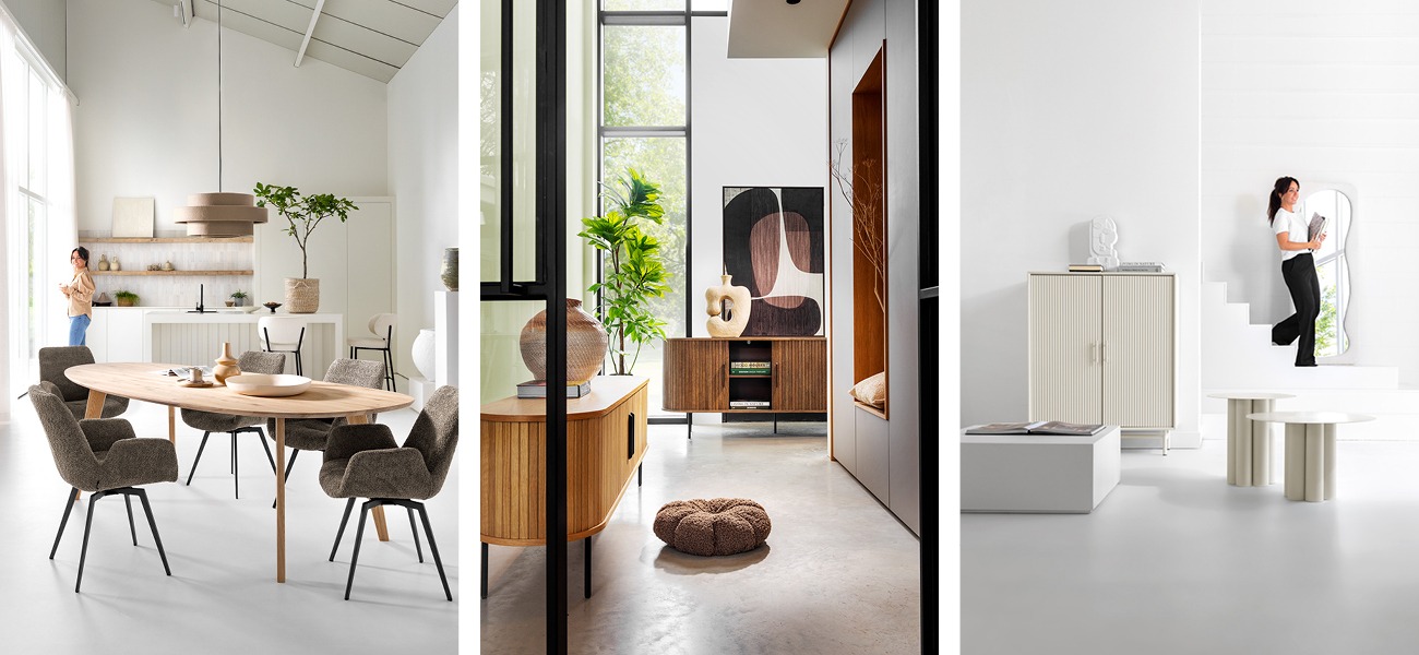 De bestseller Eettafel Geronimo samen met de Jans eetkamerstoelen, de Philou kasten en de Mincora kasten