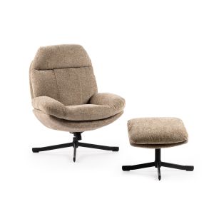 Draaifauteuil Lenn | taupe | stof&nbsp;| met hocker